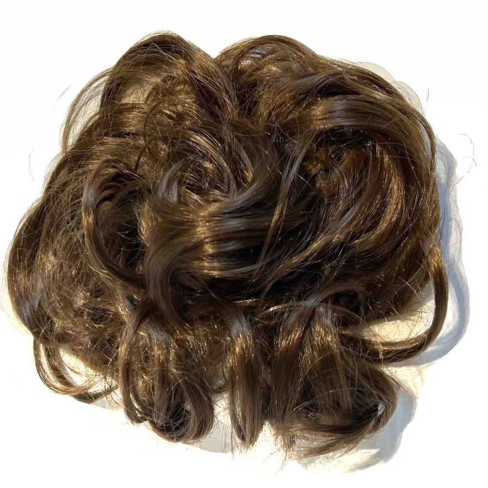 Brunette Brown Hair Faux Ponytail Messy Bun Elastic Scrunchie Tie Updo Extension